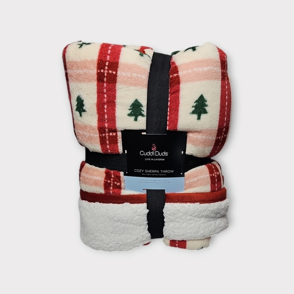Cuddl Duds Tree Plaid Cozy Sherpa Throw Blanket - Picture 2 of 2